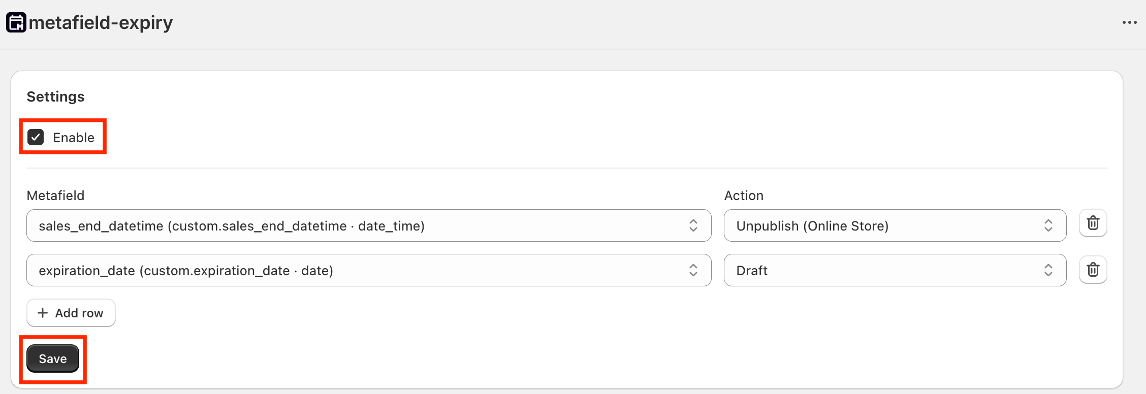 Metafield settings on product